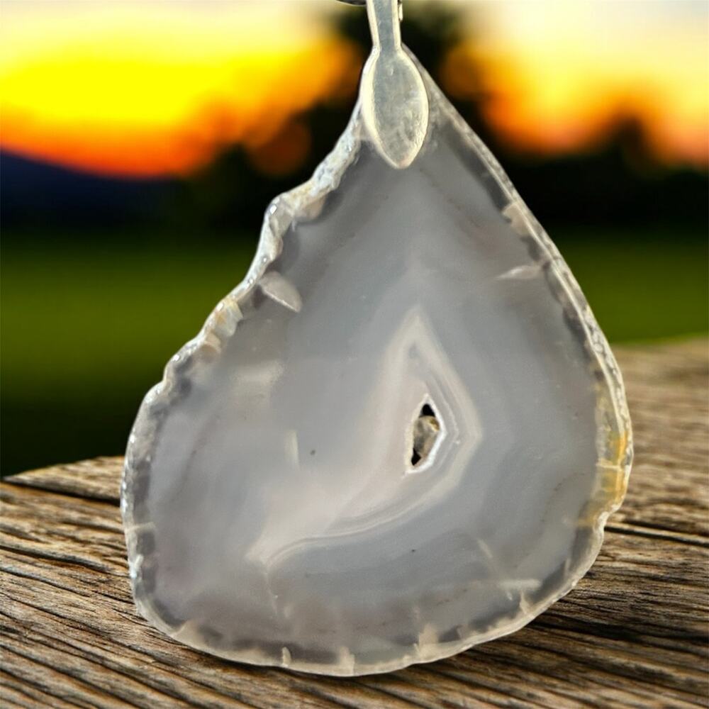Natural Agate Slice Pendant ~ Stone Necklace with Void